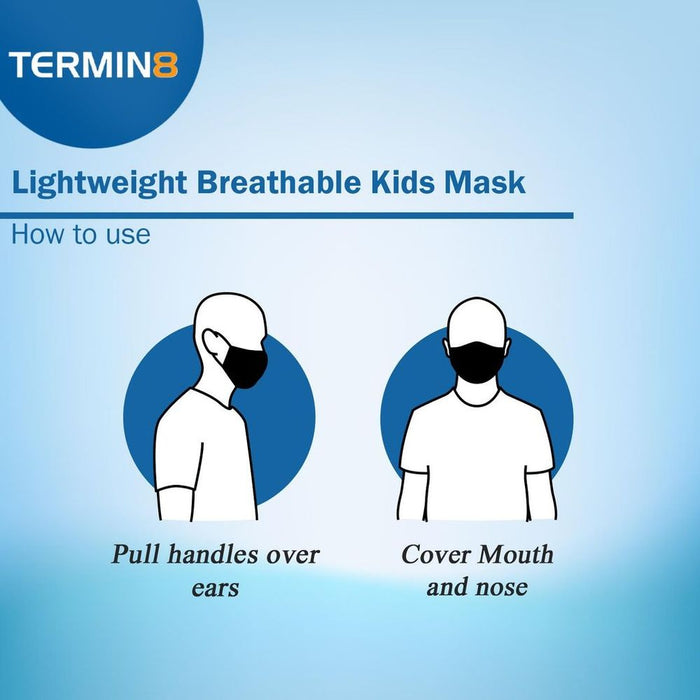 Termin8 Lightweight Breathable Reusable Face Mask for Kids - Black