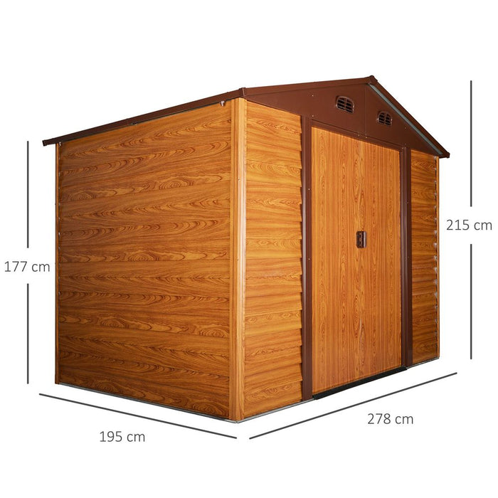 Stylish Metal Garden Shed Storage & Foundation - Durable, Ventilated - Brown - 9.1x6.4ft