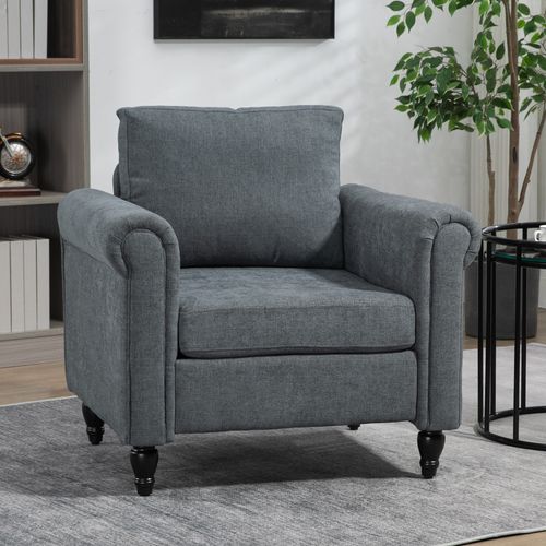 HOMCOM Vintage Armchair Fabric Accent Chair with Gourd-Shaped Rubber Wood Legs