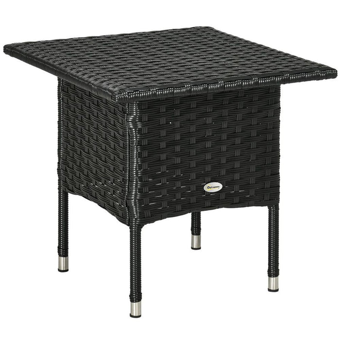 Premium PE Rattan Outdoor Coffee Table, Patio & Garden Black Side Table, High-Quality