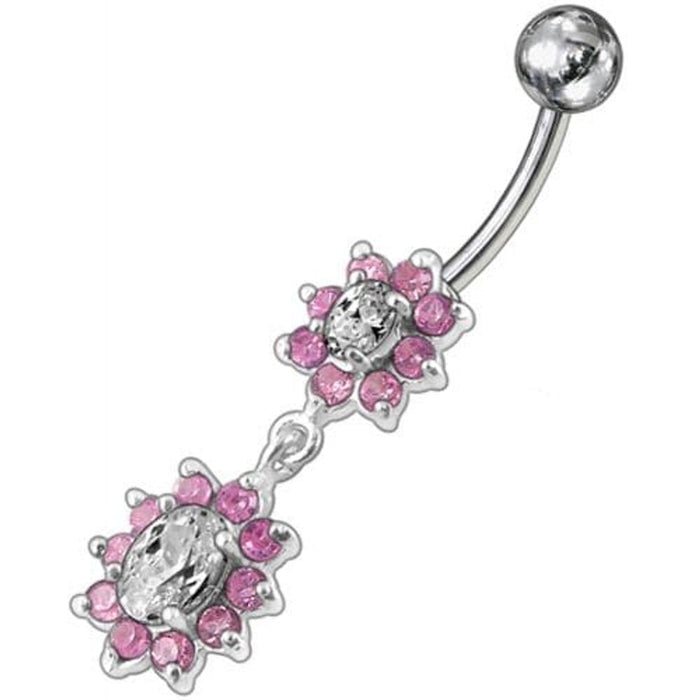 Fancy Double Flowered  Dangling Navel Ring