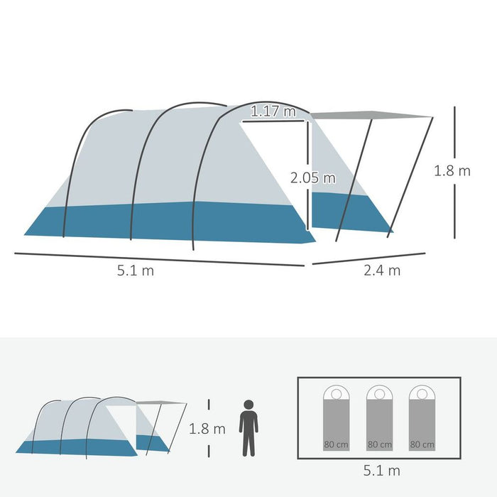 Premium 6-8 Person Tunnel Tent - Blue | Waterproof, Spacious, Easy Setup