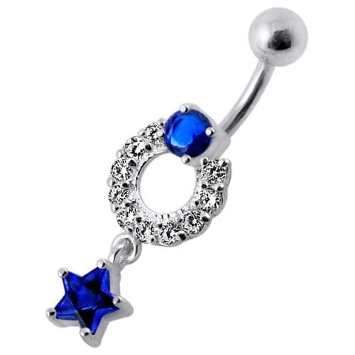 Fancy White Jeweled With Star Dangling Navel Belly Ring