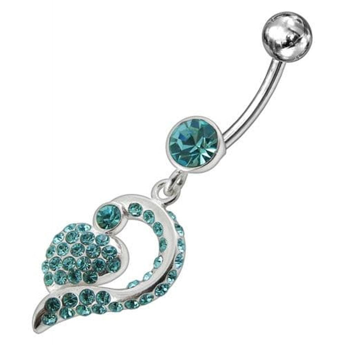 Jeweled Fancy Silver Dangling Banana Bar Navel Ring