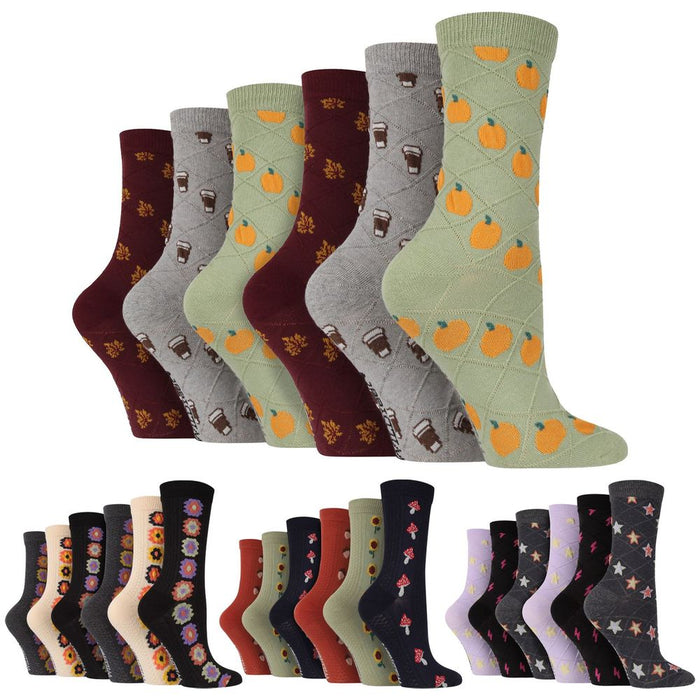 Wildfeet - Ladies 6 Pack Texture Knit Patterned Socks