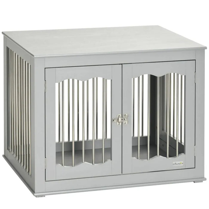 Wood Dog Crate Furniture W/ Three Doors, Locks & Latches, for Medium Dogs