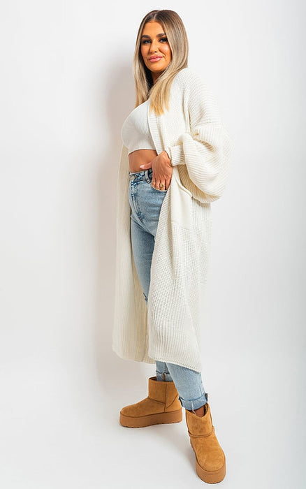 Cozy Knitted Balloon Sleeve Maxi Cardigan