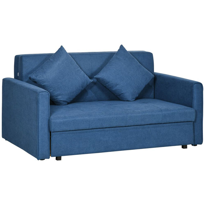 HOMCOM 2 Seater Sofa Bed Convertible Bed Settee w/ 2 Cushions Storage Blue