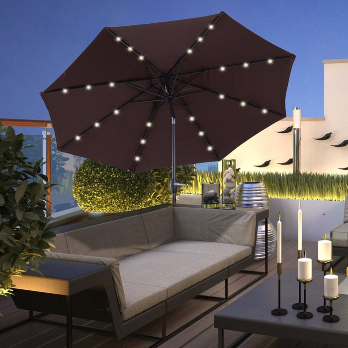 24 LED Light Patio Umbrella | Outdoor Sunshade for Garden & Parties | Tilt & Solar-Powered