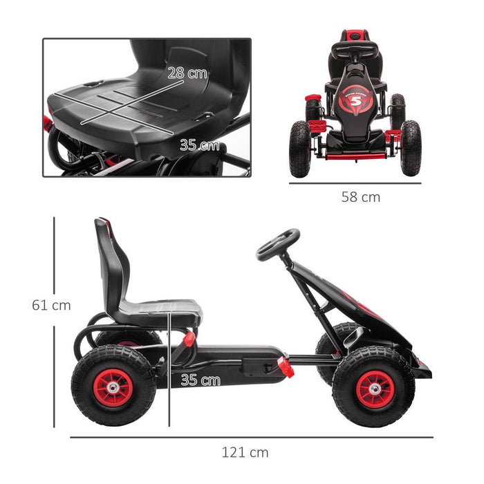 HOMCOM Children Pedal Go Kart w/ Adjustable Seat, Rubber Wheels, Brake - Red