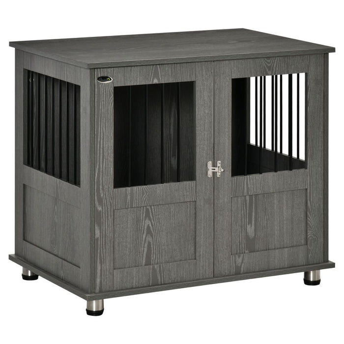 PawHut Dog Crate Furniture End Table, Pet Kennel for Small and Medium Dogs with Magnetic Door Indoor Animal Cage, Grey, 85 x 55 x 75 cm