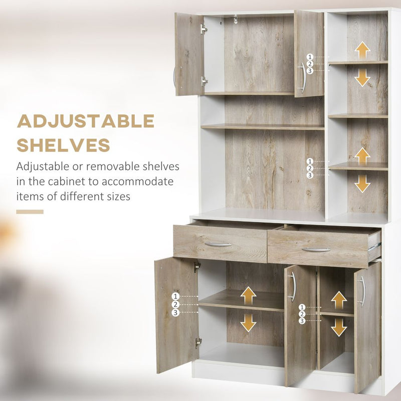 Luxurious and Versatile Kitchen Pantry Cabinet: 100x39x180cm, 6 Open Compartments, 2 Drawers, 3 Cabinets