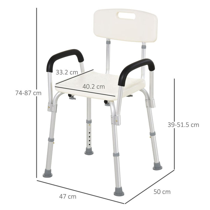 HOMCOM Adjustable Shower Chair, Shower Seat, Portable Medical Stool with Adjustable Back and Armrest for Mobility