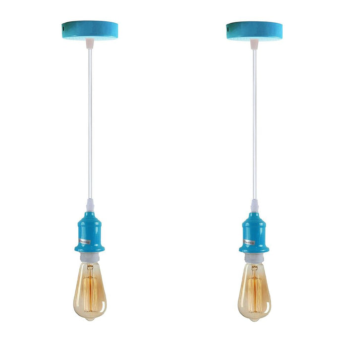 2 Pack Industrial Pendant Light Fitting, lampshade addable E27 Lamp Holder Fitting Set with PVC Cable