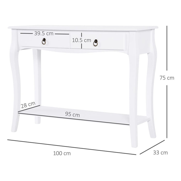 Console Table Storage Display Desk W/ 2 Drawers-Ivory White