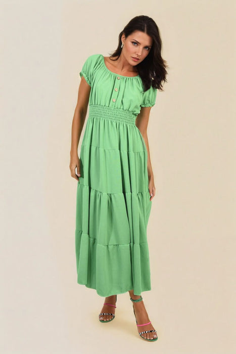 Emmy Smocked Waist Tiered Midi Dress - Elegant, Versatile, and Flattering Silhouette for Any Occasion