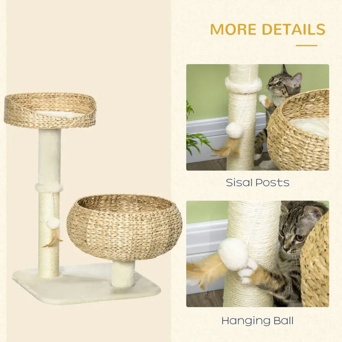 72cm Cat Tree Kitty Activity Centre w/ Two Beds, Toy Ball, Sisal Scratching Post