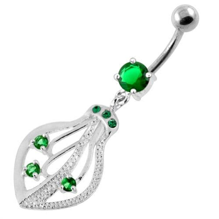 925 Sterling Silver Jeweled Squid Navel Belly Ring