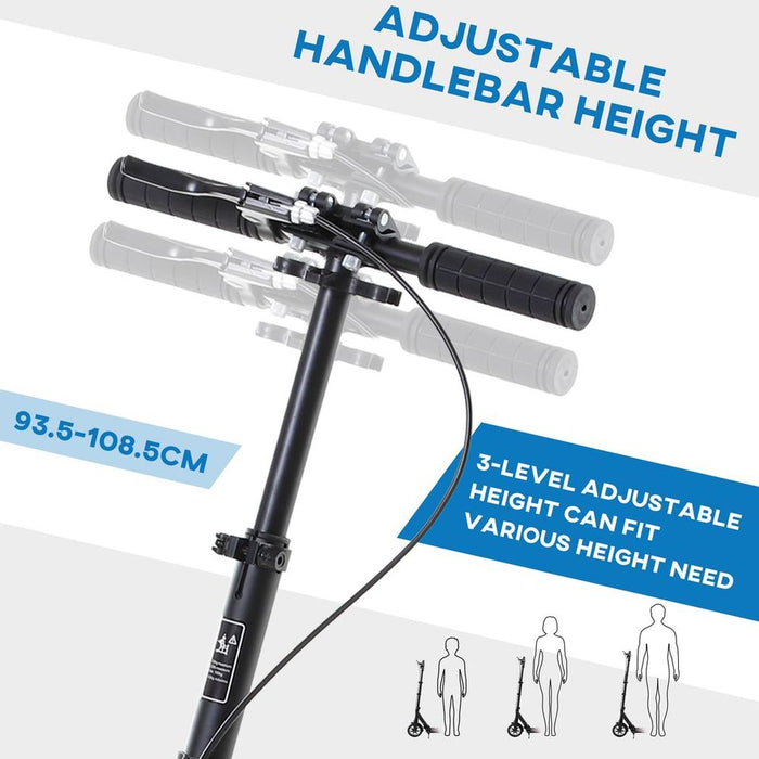 HOMCOM Adult Teens Kick Scooter Fold Adjust 14+ w/ Rear Wheel&Hand Brake Black