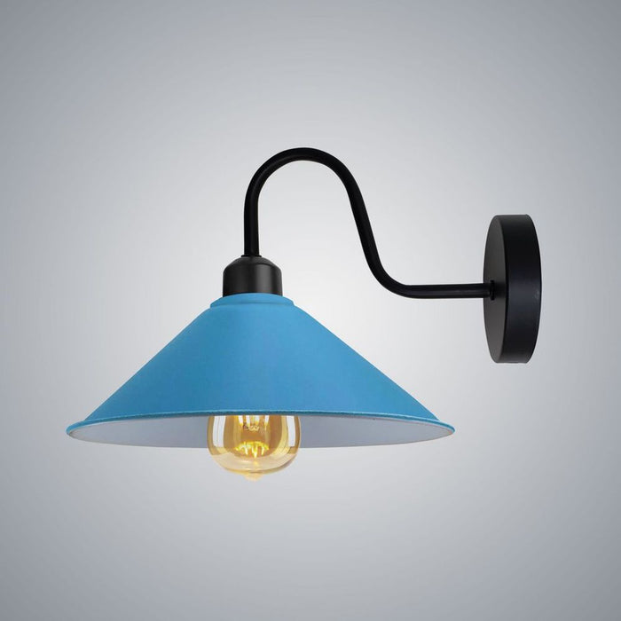 Blue Wall Light Fixture,Black Wall Sconce E27 Base Socket Screw Type Wall Mounted Swan Neck Cone Shape Shade