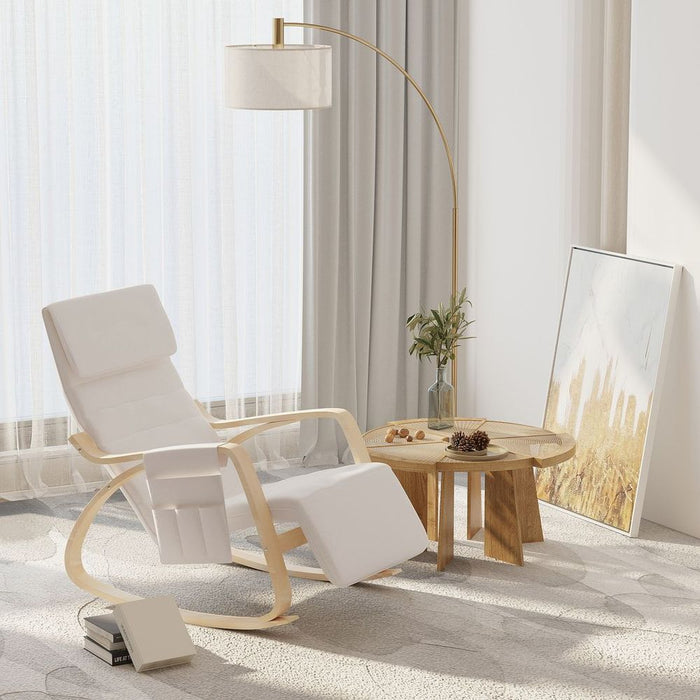 Premium Rocking Chair Recliner - Adjustable Footrest - Cream White