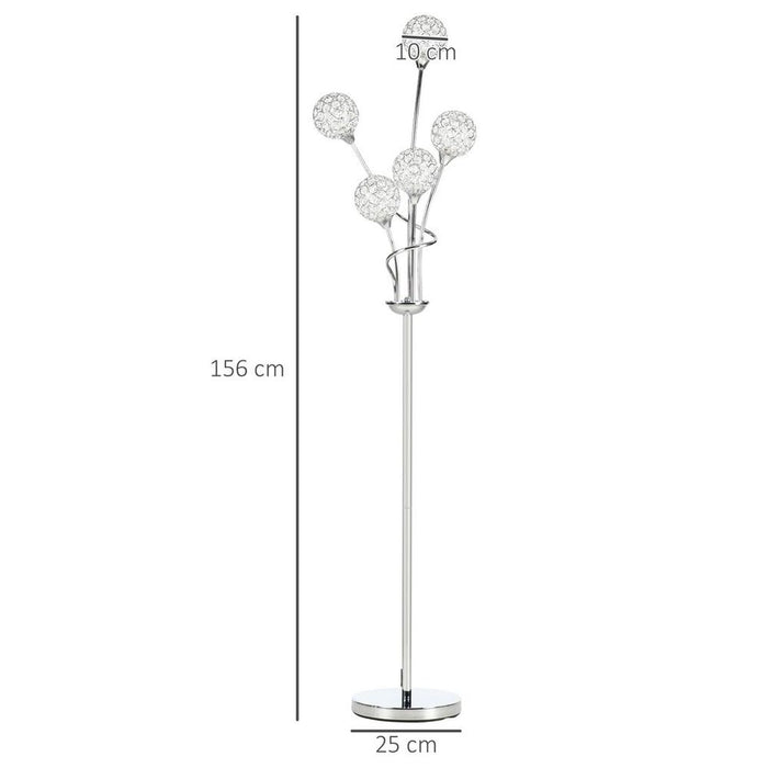 Sparkling K9 Crystal Floor Lamp, 5 Light Upright Standing, Silver - High Quality