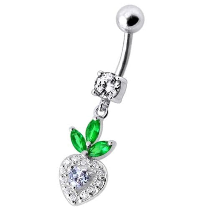 Fancy White Jeweled With Heart Dangling Belly Ring