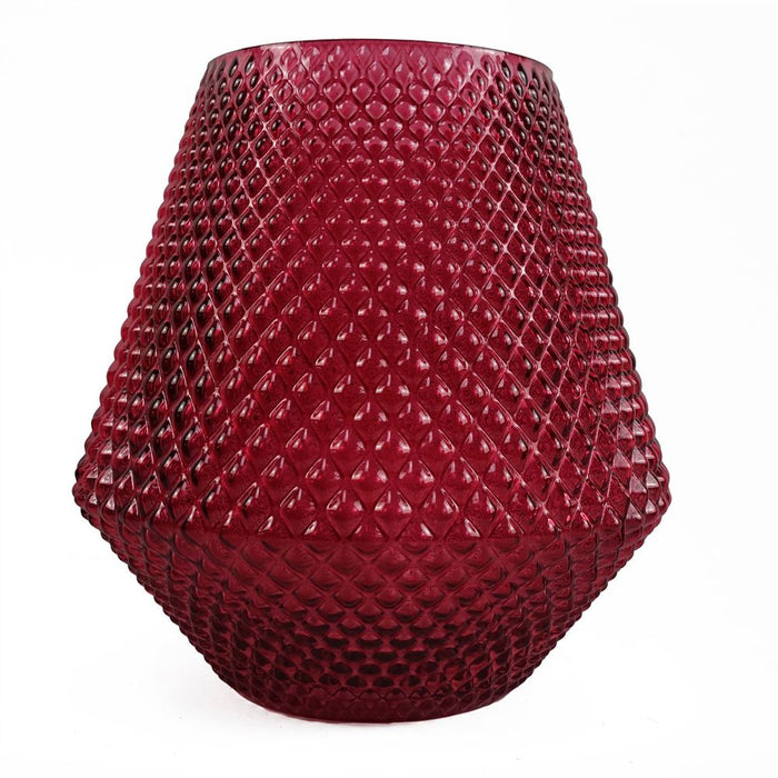 Premium Pink Glass Vase: 23cm Diamond Embossed. Perfect for Showcasing Flowers. Hand-finished for Unique Variations.