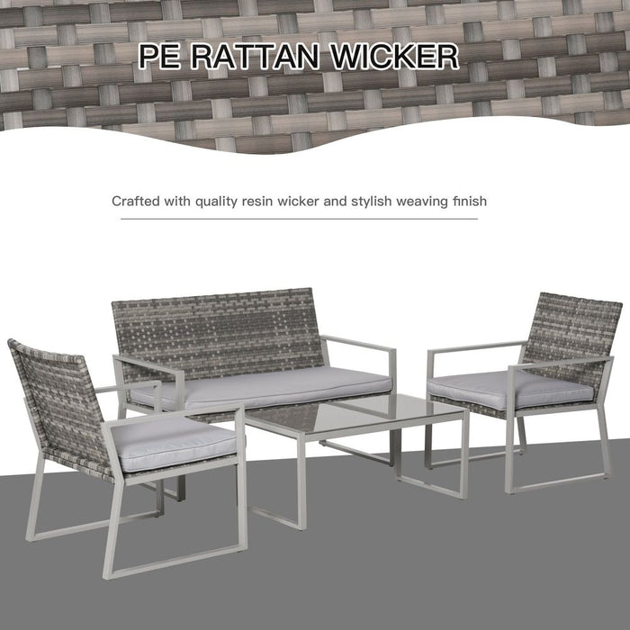 4-Piece Outdoor Garden Rattan Seating Furniture Set Grey