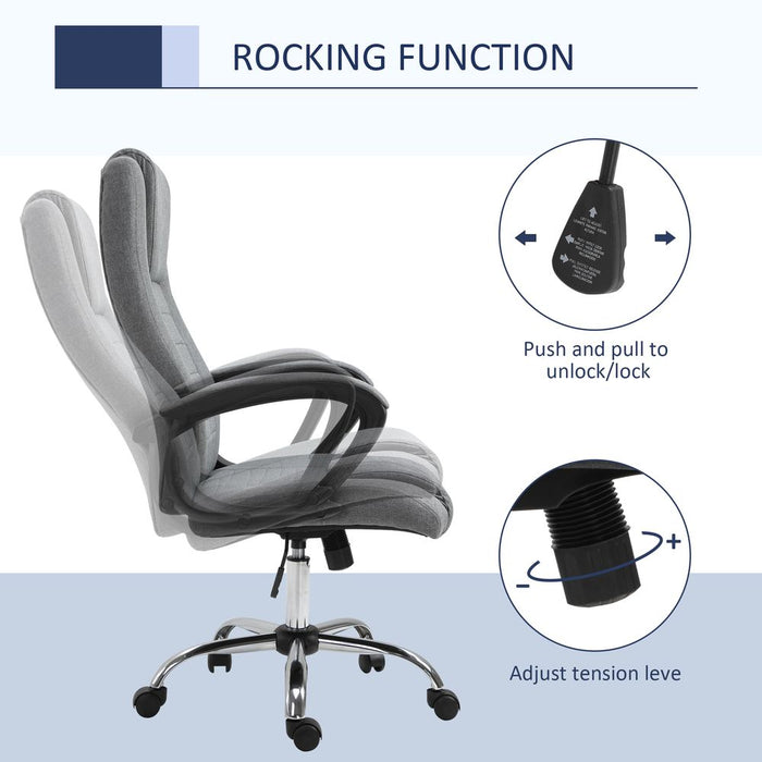 Vinsetto Office Chair, Linen Fabric Desk Chair, Height Adjustable Computer Chair with Padded Armrests, Swivel Wheels and Tilt Function, Grey