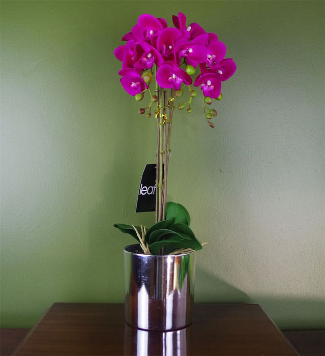 52cm Artificial Orchid Large - Dark Pink / Silver