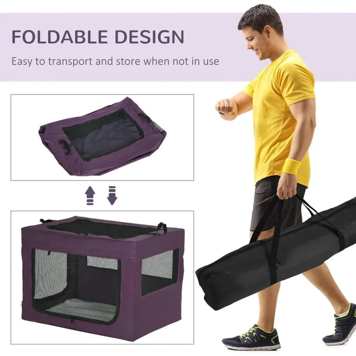 80cm Foldable Pet Carrier Cat Bag w/ Cushion - Purple - Professional Quality