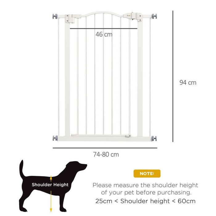 Premium PawHut Adjustable Pet Gate - Safety Barrier with Auto-Close Door | Quality Metal Construction | Fits 74-80cm - White