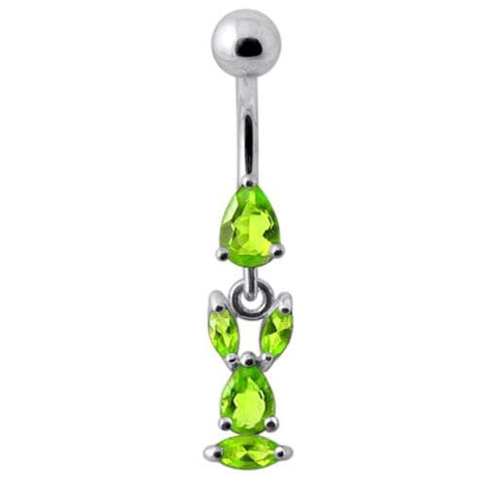 Fancy Bunny Jeweled Dangling Banana Bar Navel Ring