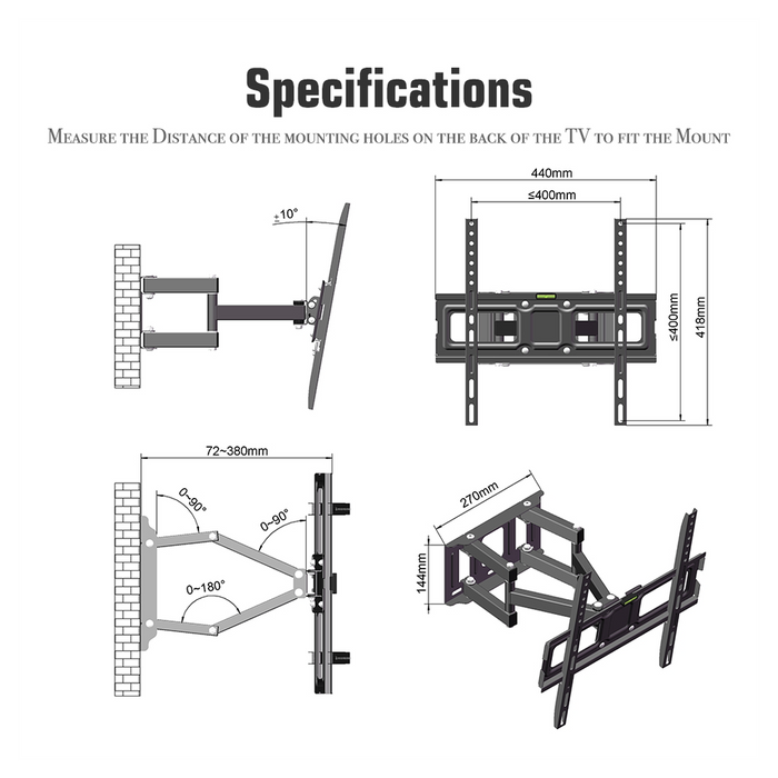 26-55 Inch Double Pendulum Large Base TV Stand TMDS-105 Bearing 40Kg/Vese400*400/Upper And Lower-10~ 10°