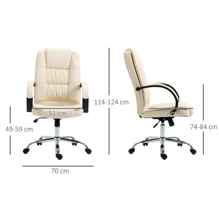 Beige High Back Office Chair - Adjustable, Comfortable PU Leather Executive Chair