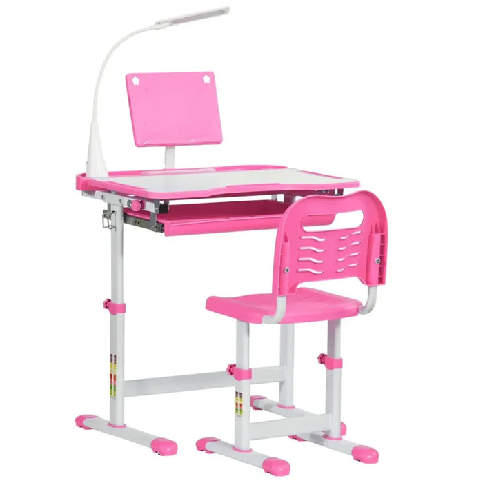 Kids Study Desk and Chair Set w/ Adjustable Height, Storage Drawer - Pink