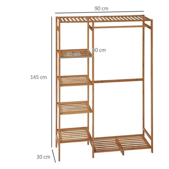 Bamboo Clothes Rail Garment Rack - High Quality 6 Tier Shelf Hanging Rod for Organized Storage