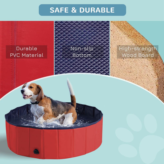 PawHut Foldable Dog Paddling Pool Pet Cat Swimming Pool Indoor/Outdoor Collapsible Summer Bathing Tub Shower Tub Puppy Washer (Φ100 x 30H cm, Red),D01-012RD