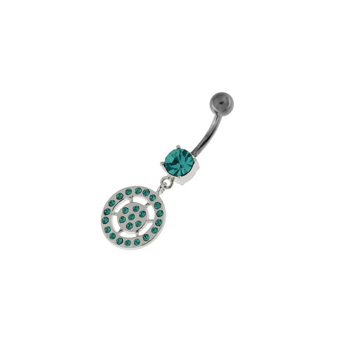 Sterling Silver Multi jeweled Round Pattern Belly Ring