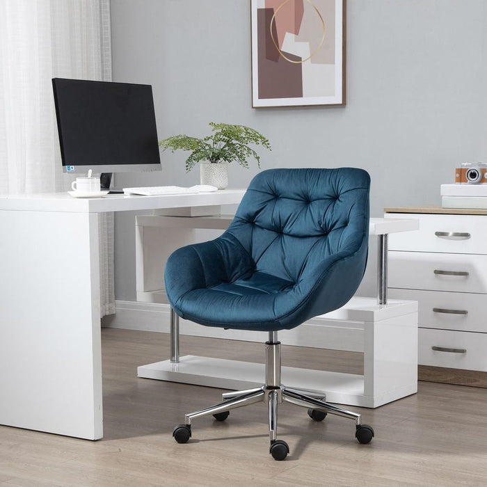 Blue Velvet Home Office Chair: Comfy, Adjustable Height, Armrest - High-Quality Desk Chair!