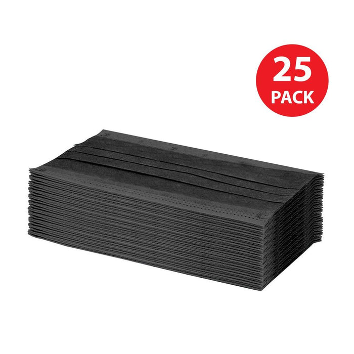 25Pk Disposable Face Masks BLACK | High Filtration, Water Resistant | PMS-755017 | AS-05237