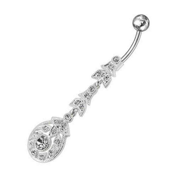  Fancy Silver Dangling SS Bar Curved Belly Ring 