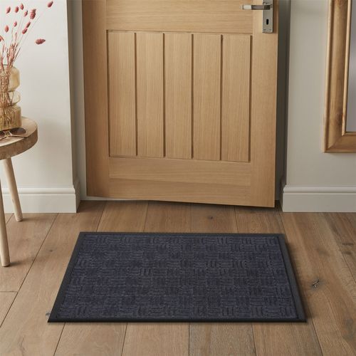 Millbrook Cross Embossed Backed Polypropylene 45x75cm Grey Doormat