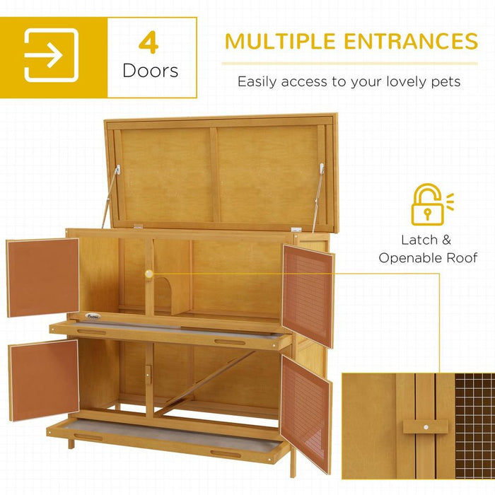 PawHut Double Decker Rabbit Hutch Bunny Cage Pet House Outdoor with Tray, Yellow