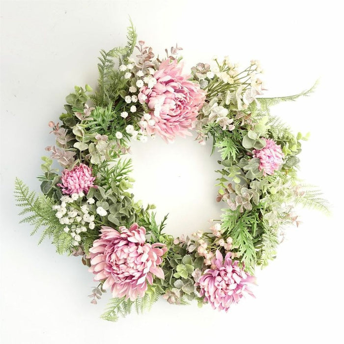 Premium 45cm Pink Floral Wreath - High-Quality Artificial Blossom for All Door Sizes