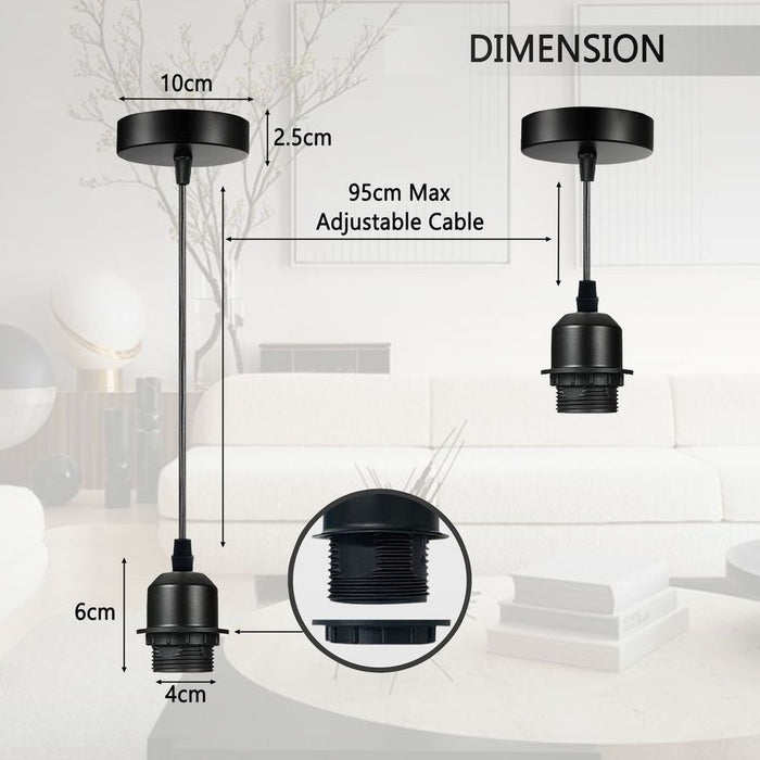 Industrial Chrome Pendant Light Fitting, E27 Lamp Holder Set with PVC Cable - High-Quality, UK Standard (80 characters)