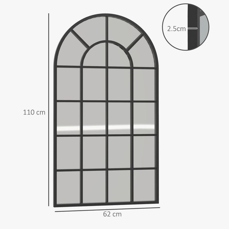 HOMCOM Modern Arch Window Wall Mirror for Living Room Bedroom, 110x62cm, Black