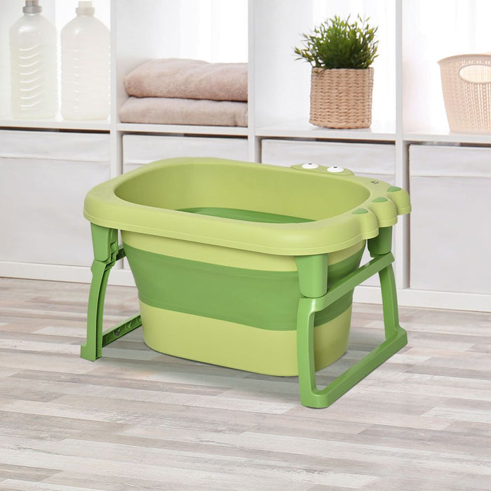 HOMCOM Baby Bathtub for 0-6 Years Collapsible Non-Slip Portable with Stool Seat for Newborns Infants Toddlers Kids - Green