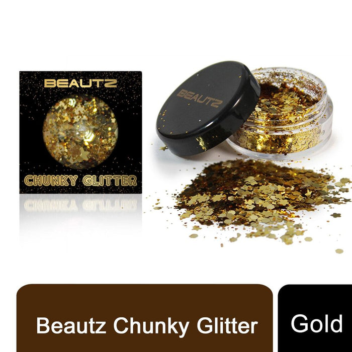 Beautz Chunky Glitter 10ml Pot - 5 Varieties, 5g of Cosmetic Glit[Gold]